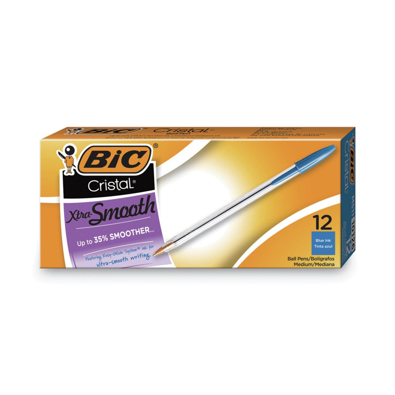 BIC Cristal Xtra Smooth Medium 1 millimeter Stick Ballpoint Pen - Blue Ink/Clear Barrel (1-Dozen)